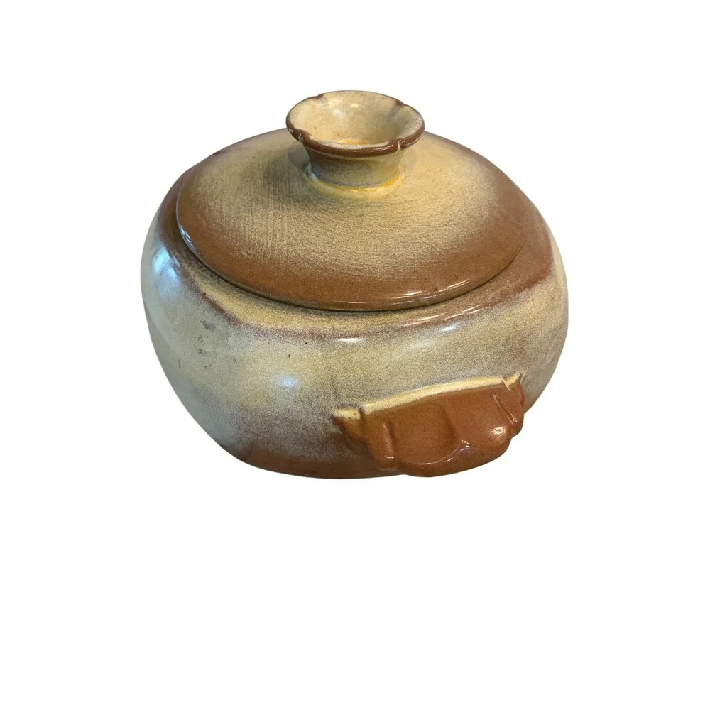 Vintage Studio Pottery Lidded Bean Pot Casserole Dish Brown Tan FRANKOMA